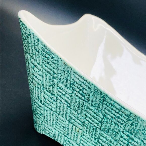 50s Kitsch Shawnee Pottery Turquoise Planter #1410 Mid Century Ceramic Bowl - Picture 4 of 13
